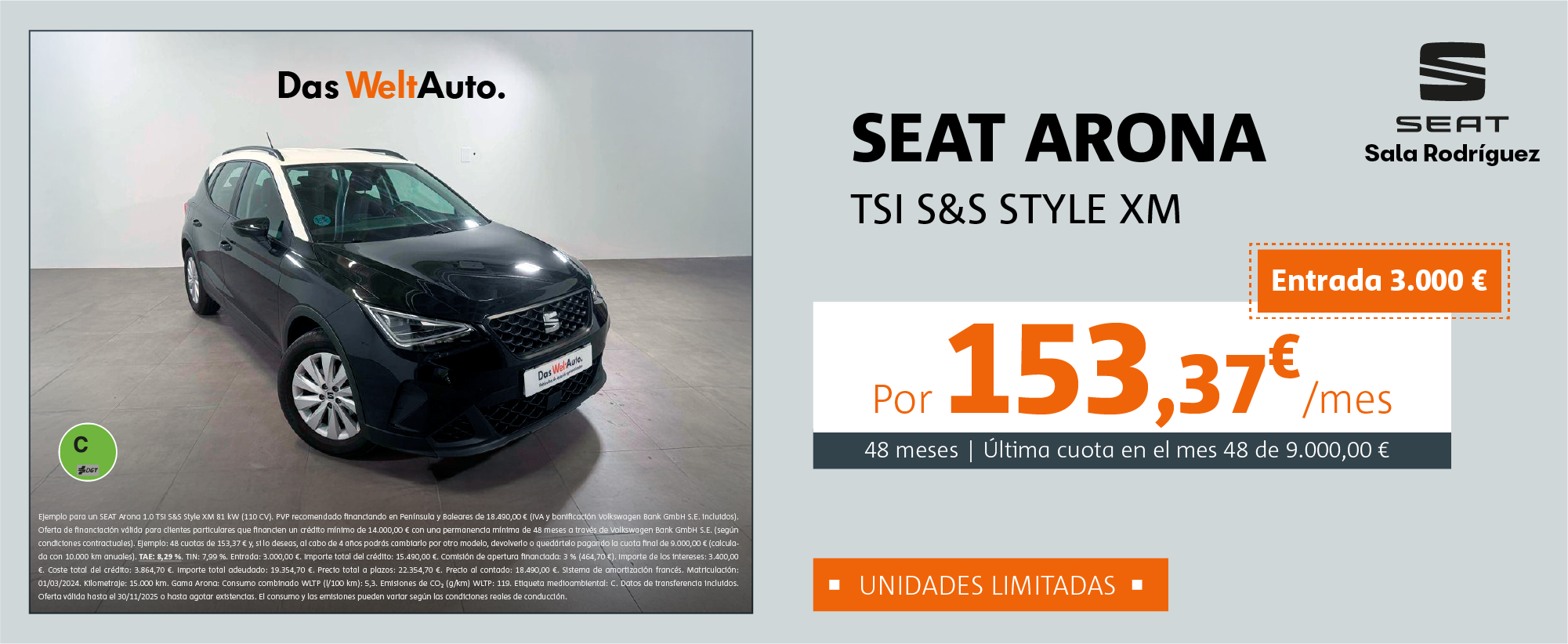 ¡Ocasión! SEAT Arona TSI por 153,37€/mes*